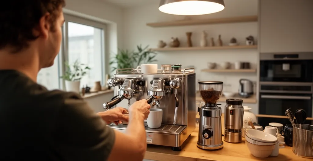 Cuisine équipée d'un appart hôtel avec personne préparant un café