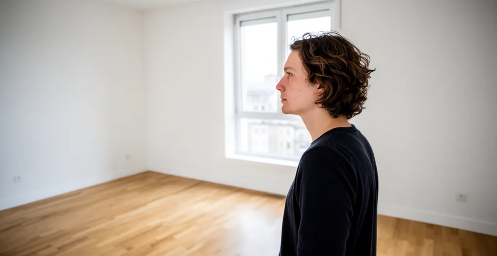 Personne visitant un appartement vide près de Genève lors d'une recherche de logement